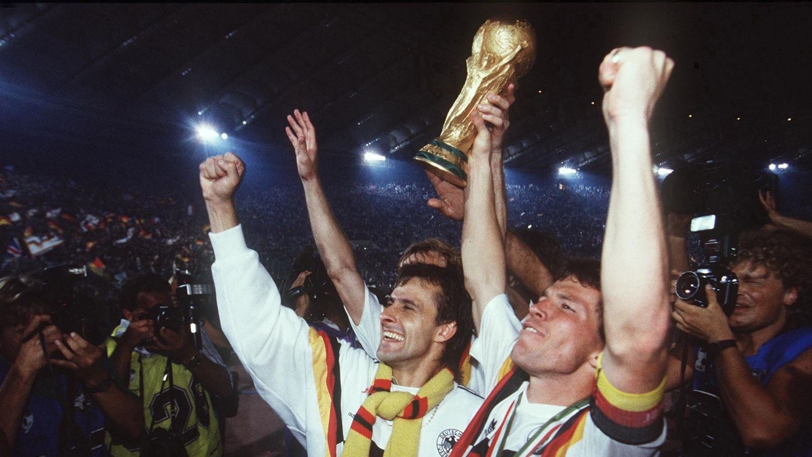 Lothar Matthäus celebrates West Germany’s 1990 World Cup victory