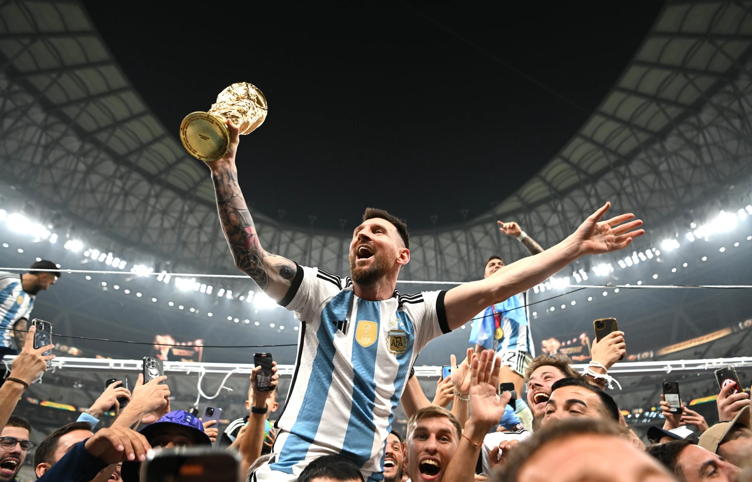 Lionel Messi celebrates Argentina’s 2022 World Cup victory
